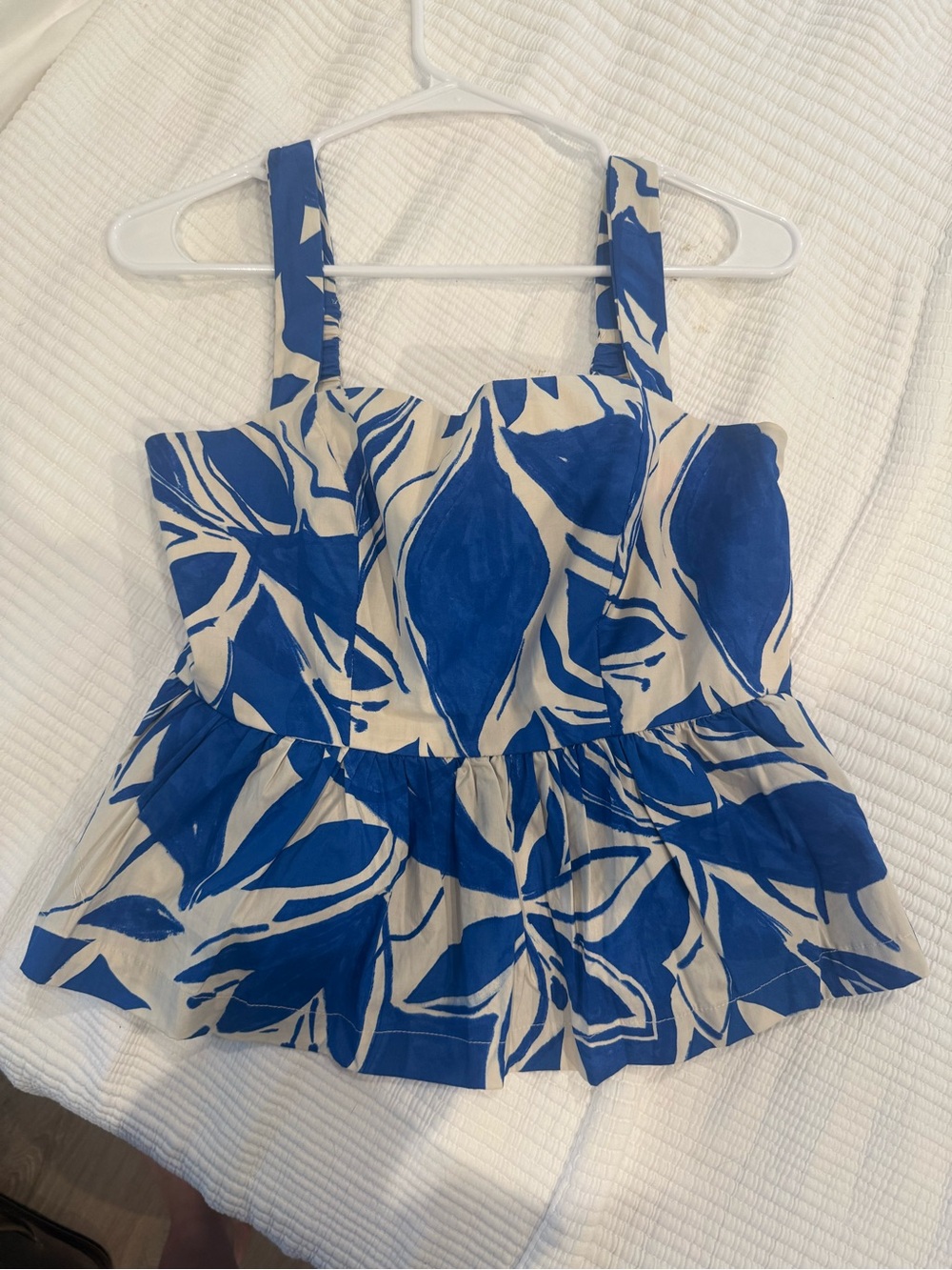 Blue and White Floral Peplum Cotton Top